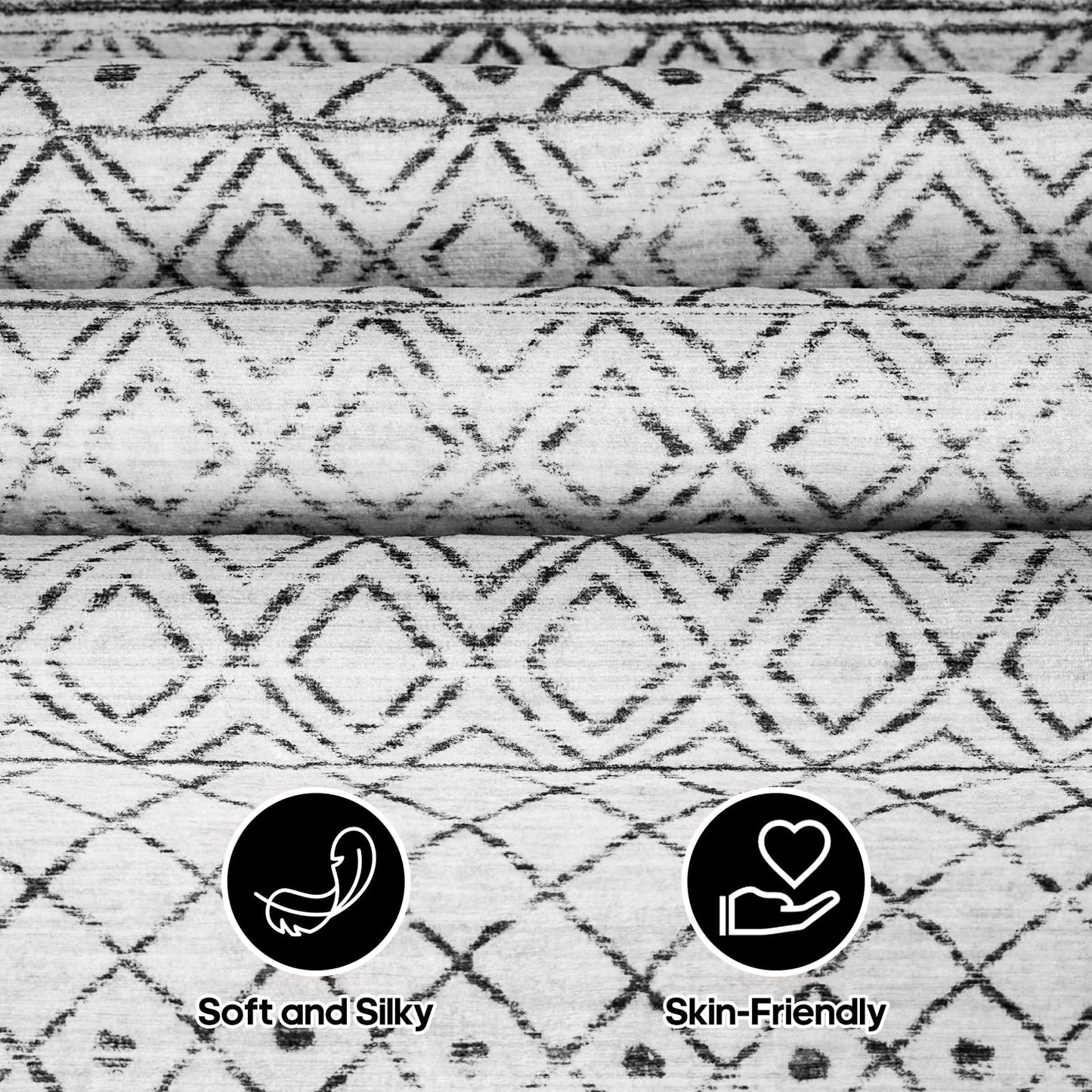 BYYVOO Washable 5x5 Rug Square Moroccan: Non-Slip Soft Indoor Throw Large Carpet - Low Pile Farmhouse Floor Mat for Living Room Bedroom Dining Room - Rugs for Young Families Home 5x5 Geo Grey