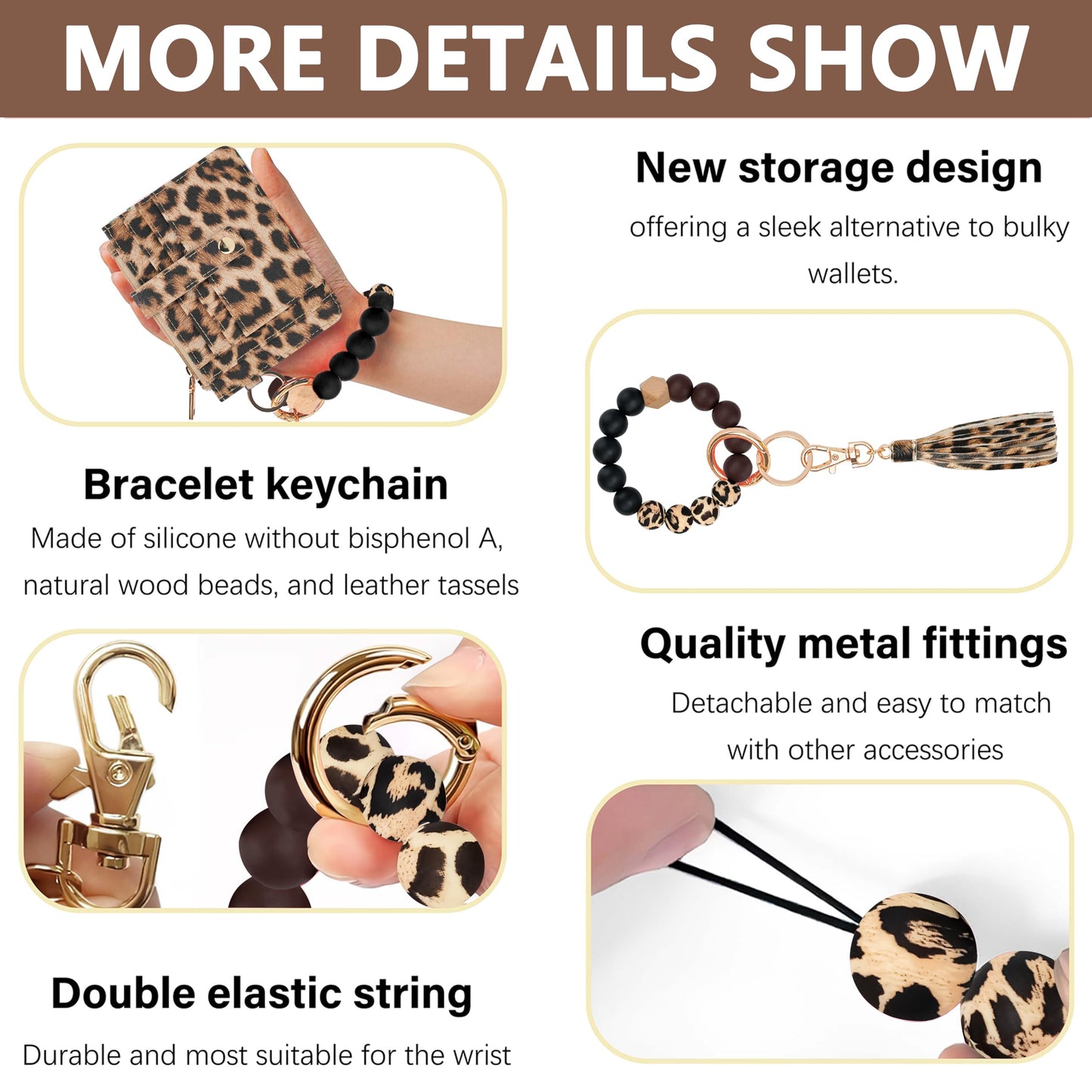 KNGITRYI Wallet Keychain Wristlet for Women,Slim RFID Credit Card Holder Purse Tassel Keychain Bangle Key Ring for Men Women(Leopard)