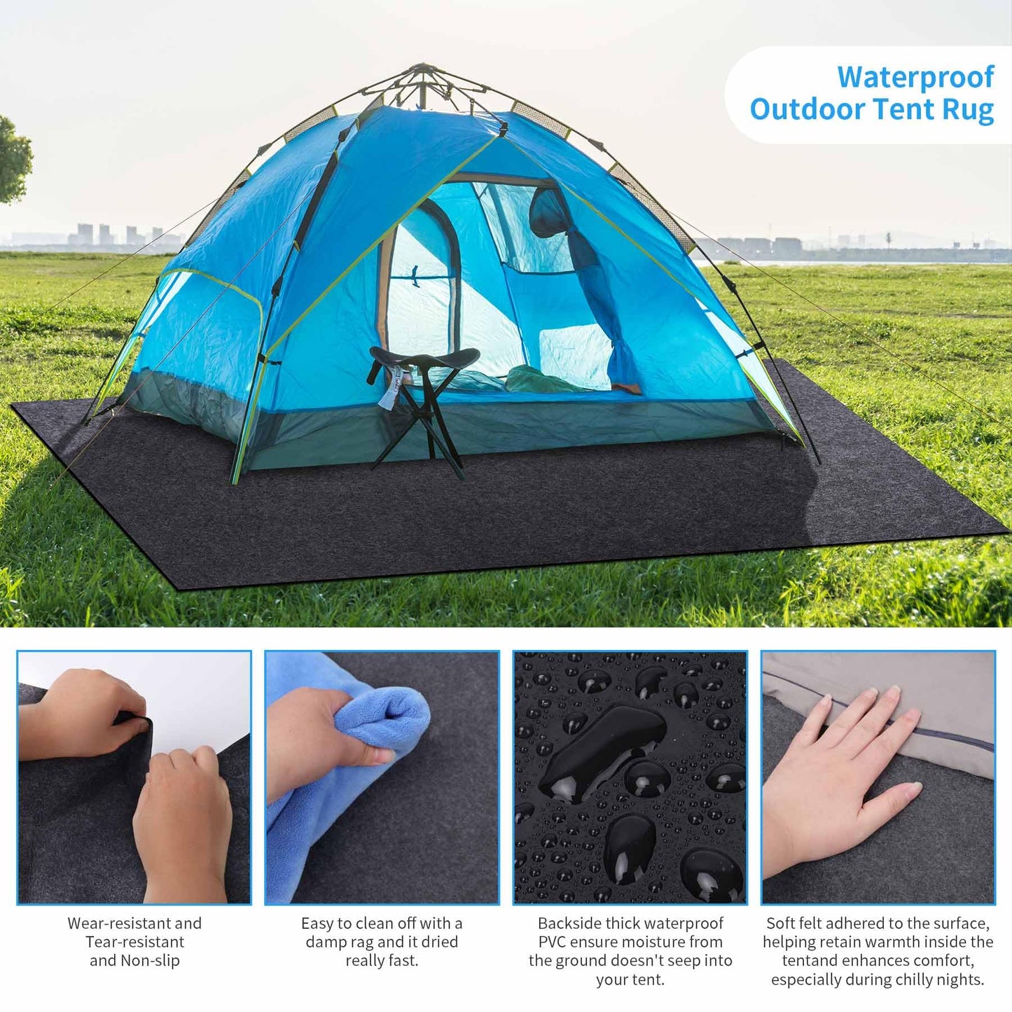 BREENHILL Camping Tent Carpet Mat, (7'4" x 8'4") Inside/Outside Tent Rug,Protective Waterproof Liner Keeps You Warm & Dry, Outdoor Camping Floor Rug Accessory,Soft & Comfortable, Trimmable Material
