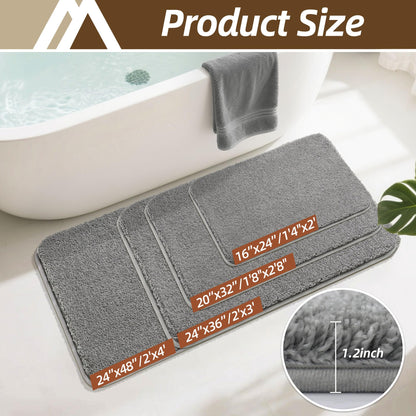 COSY HOMEER Bath Rugs for Bathroom Extra Thick - Anti-Slip Bath Mats Soft Plush Yarn Shaggy 100% Strong Mirco Polyeste Mat Living Room Bedroom Mat Floor Water Absorbent(Grey,20x32 - Inches)