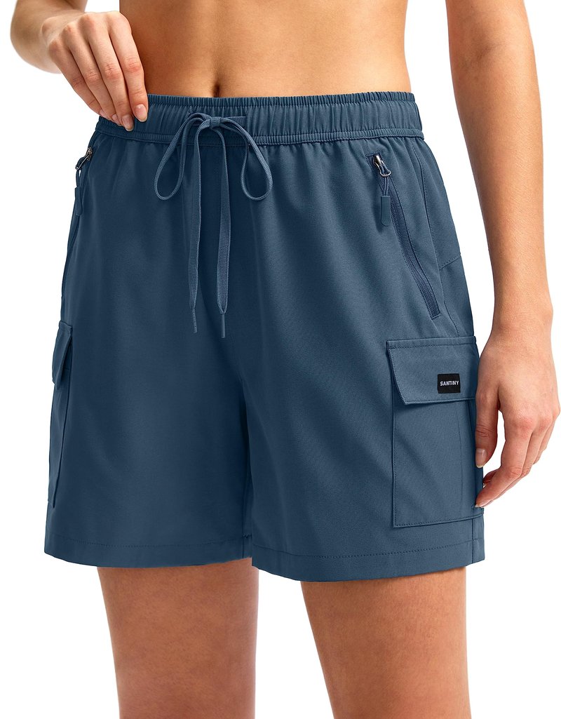 SANTINY Women's 5''/ 7''/9'' Hiking Cargo Shorts Quick Dry Lightweight Summer Shorts for Women Athletic Golf Zipper Pockets(Dusty Blue_S)