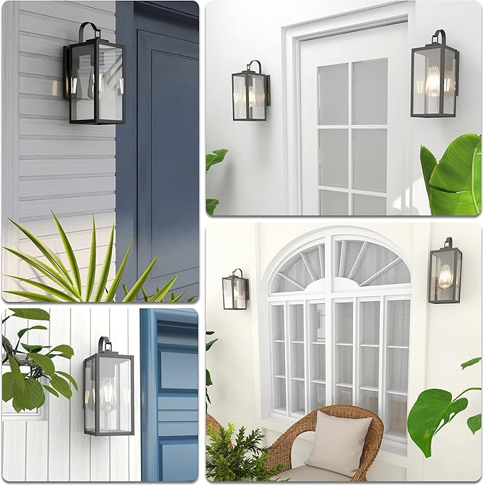 Pia Ricco Outdoor Wall Lights, Matte Black Exterior Light Fixtures with Clear Glass Shade, Waterproof Front Porch Lighting, Modern Sconces Lantern for Outside, House, Garage, E26 Socket, ETL Listed