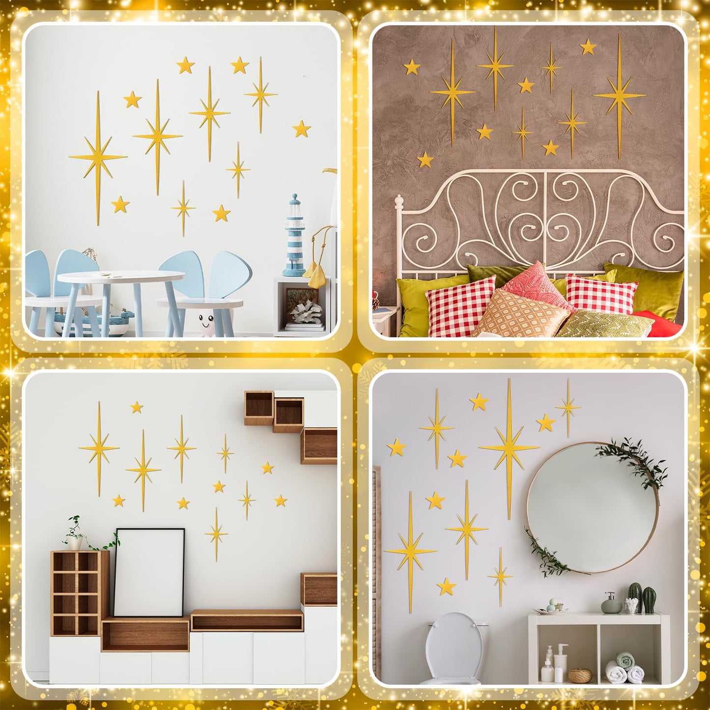 Tandefio 12 Pcs Cast Iron Starburst Wall Decor 8 Pointed Atomic Stars Wall Hangings Mid Century Modern Elegance Accents Easy Install Metal Finish for Home Office Room