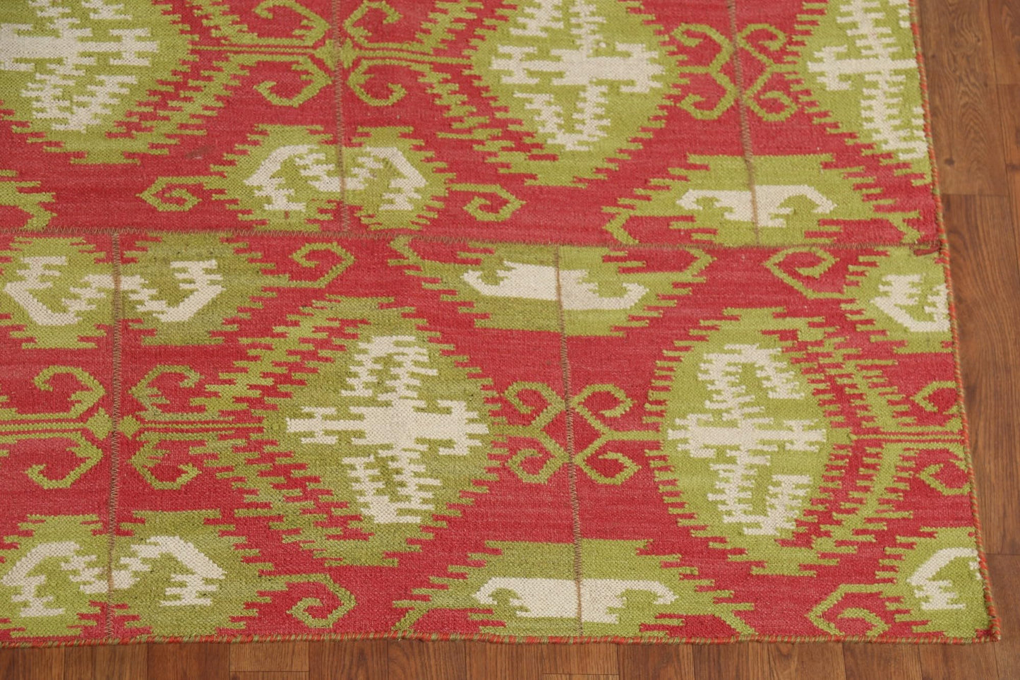 Rug Source Southwestern Style Collection 8x11 Kilim Area Rug, Flatweave/Hand-Woven Pink Geometric/All-Over Rug, Oriental Wool Carpet for Bedroom, Living Room, and Dining Room