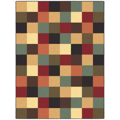 Ottomanson Living Room Area Rug – Non Slip Low Pile Carpet for Bedroom, Office & Family Room, 5' x 6'6", Checkered Multicolor