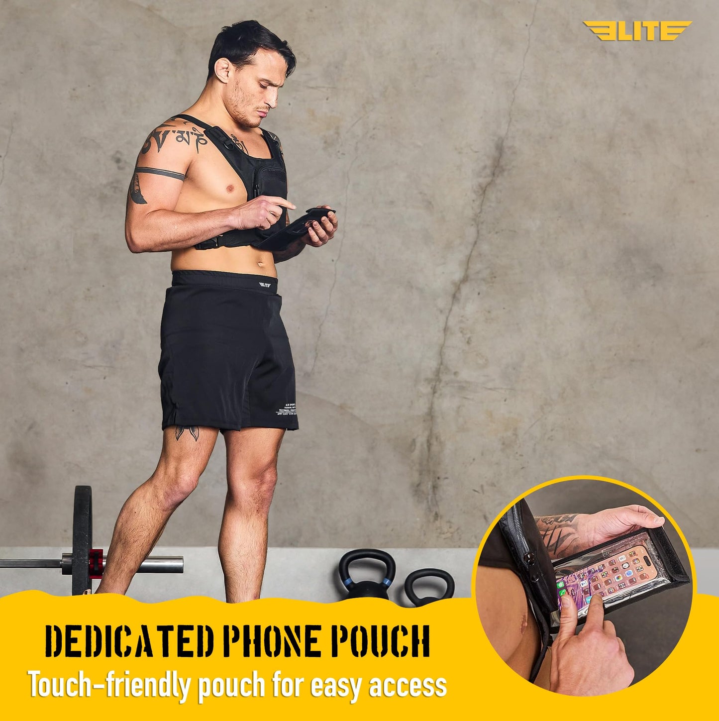 Elite Sports Running Vest w/Phone Holder for Men/Women, Reflective Lightweight Chest Pack w/Touch Friendly Phone Sleeve, Camera Pocket - Chest Rig for Hiking, Trail, Marathon, Camping