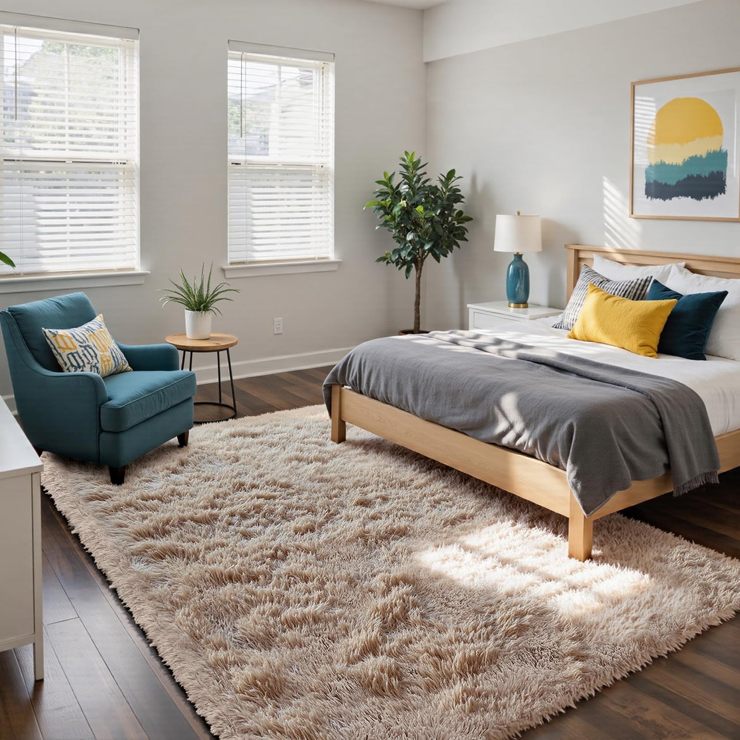 yongyangjuxin Fluffy Rug Shag Area Rug, Beige 8x10 Area Rugs for Living Room, Large Shag Area Rugs for Bedroom Room Home Decor, Upgrade Anti-Skid Rectangular Fuzzy Rugs