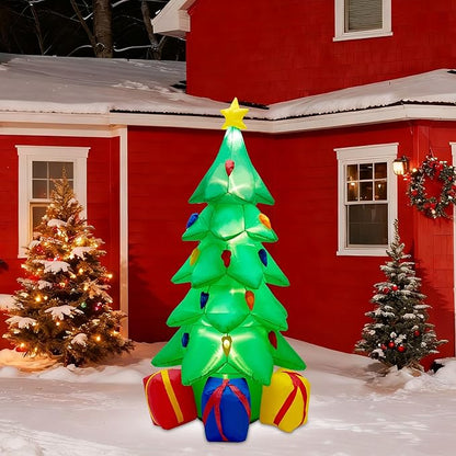 7 FT Inflatable Christmas Tree, Christmas Tree with 3 Gift Wrapped Boxes, Christmas Decoration for Indoor Outdoor Yard Garden