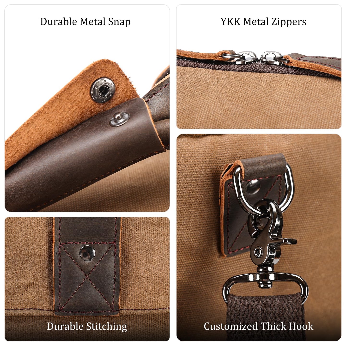 Polare 26” Waxed Canvas Cowhide Leather Waterproof Travel Duffel Bag Trim Luggage Weekender Overnight Carry on Hand Bag (Brown-26")