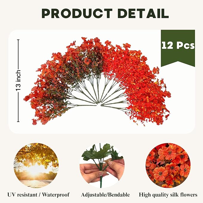 Artificial Fall Flowers with Hanging Baskets Outdoors for Decoration Faux mums for Outdoor planters Fake Mums Artificial Hanging Plants UV Resistant for Autumn Porch Home Patio Decor (Harvest Orange)