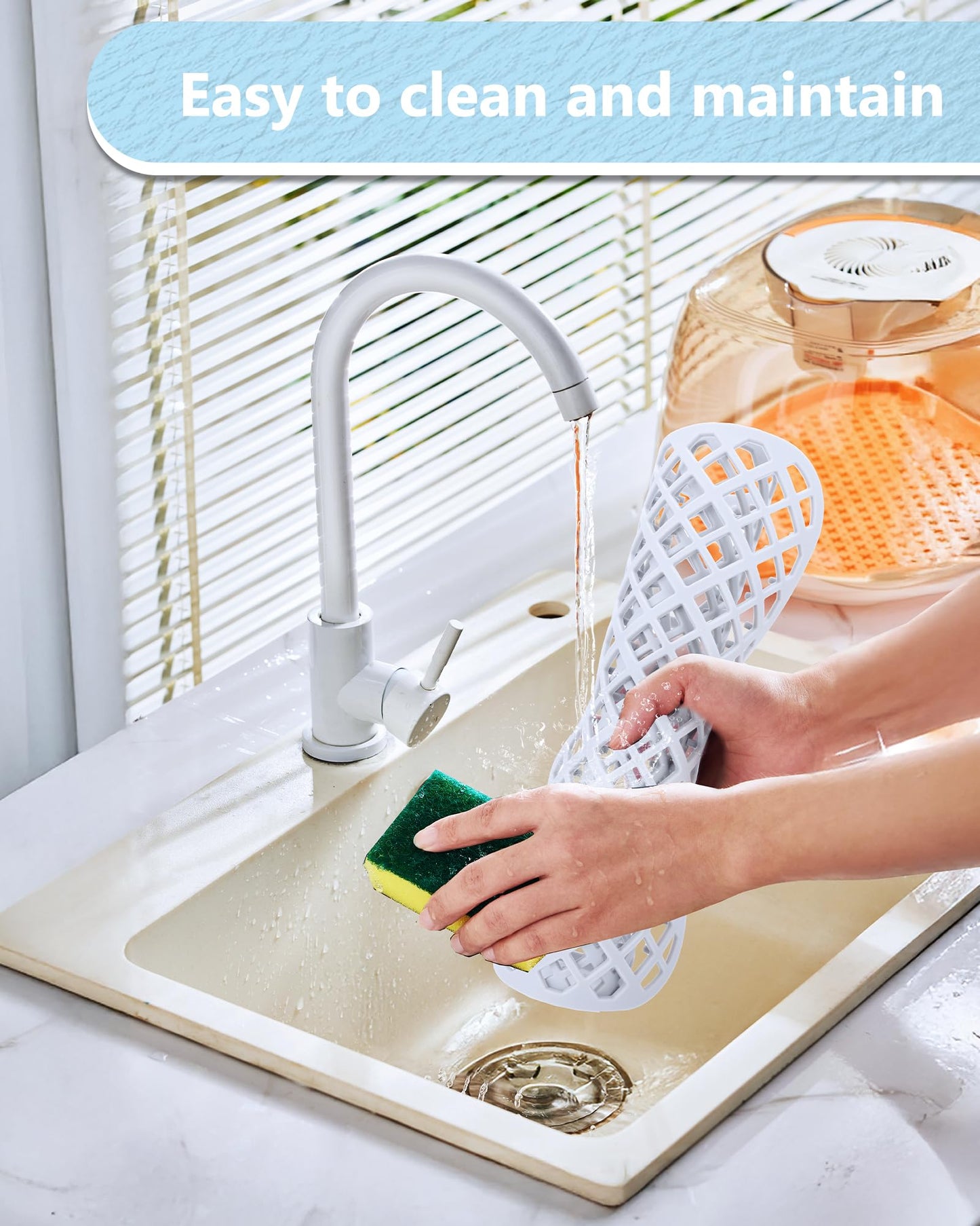 BEHOK 2 Pack Silicone Sink Protector for Kitchen Sink, Trellis Pattern 13 x 11 inches Sink Grid Mat Silicone Protectors, Center Drain, White
