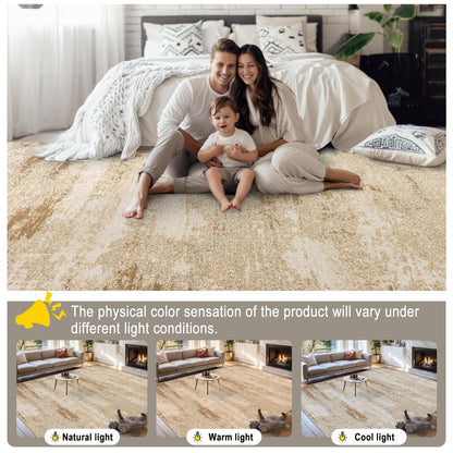 8x10 Area Rugs for Living Room - Washable Rug Modern Abstract Soft Large Neutral Non-Slip Carpet Indoor Floor Stain Resistant Thin Carpets for Bedroom Dining Room Farmhouse Nursery Home Office Beige