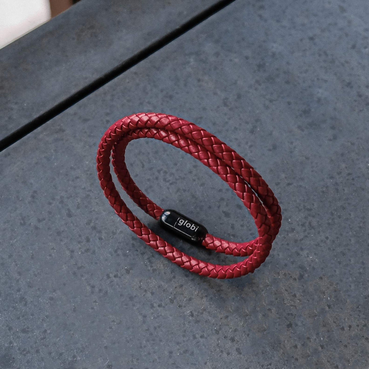 globi Leather Bracelet For Men | Genuine Wrap Braided Leather Cuff Bangle Bracelet with Magnetic Stainless Steel Clasp For Men/Women (Red 7”)