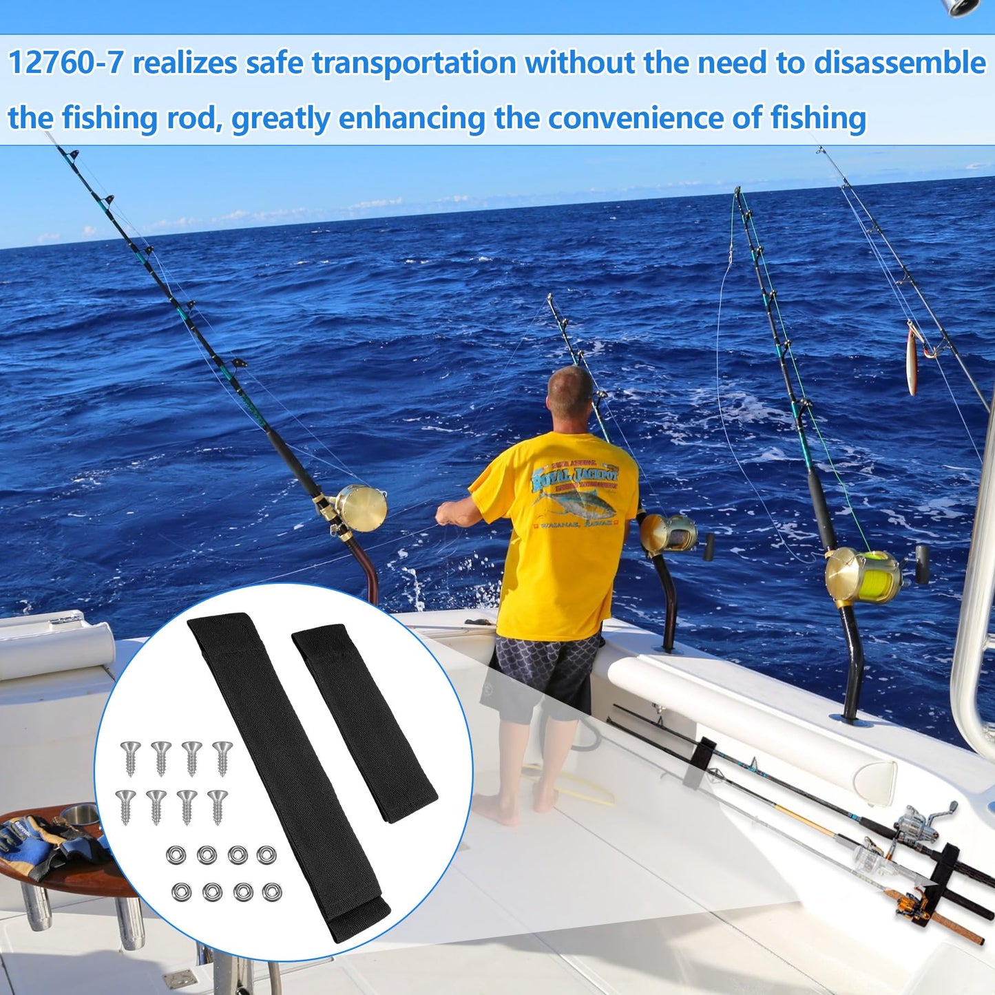 Luojiedejinbiao 12760-7 Fishing Rod Straps for Boat Deck 10 in and 6.5 in Rod Strap with Screws Universal Fit Storage Rack