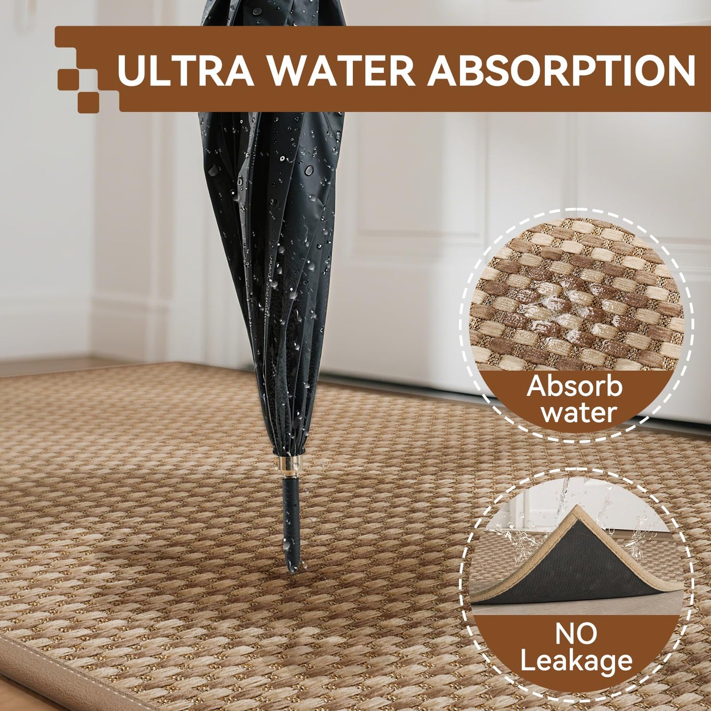 QiCaiJia Front Door Mat 17''x30'', Absorbent Dirt Resist Washable Non Slip Low-Profile Indoor Doormat, Easy Clean Entryway Welcome Door Mats, Brown