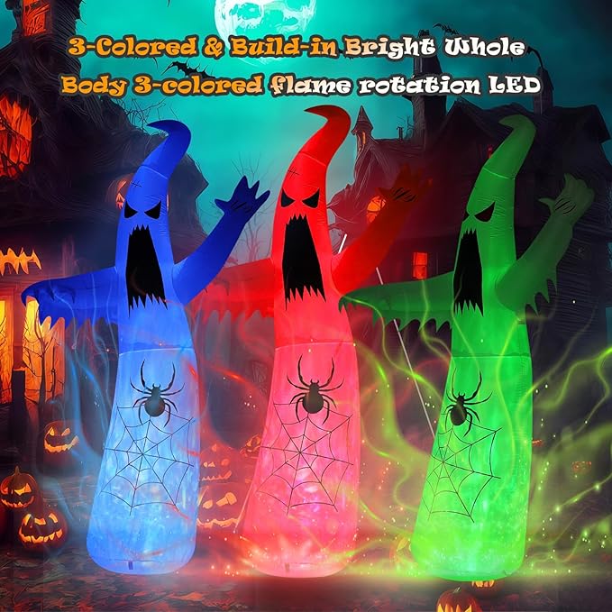 Halloween Inflatable Ghost Decoration, LED Color Changing Lights, Outdoor Yard Decor with Wings (12FT Giant Terror Spider Ghost)