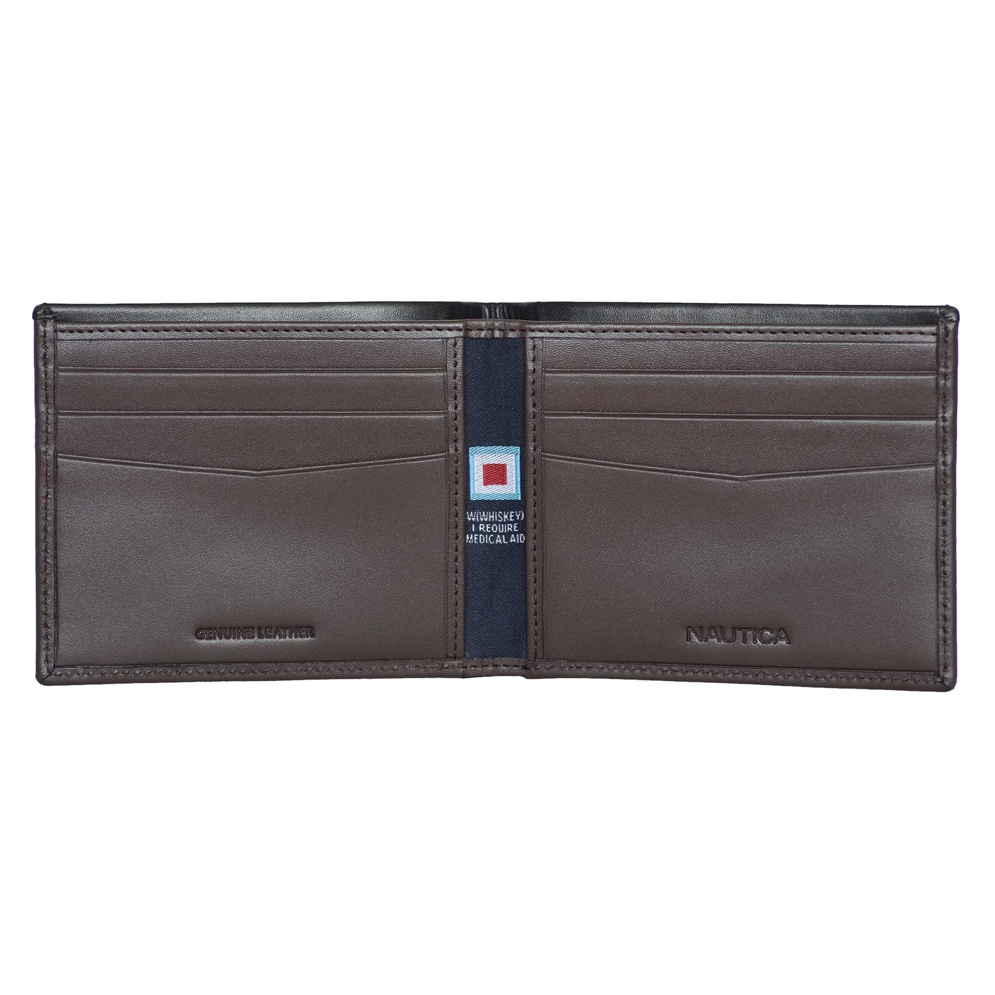 Nautica Men's Bifold Leather Wallet | RFID Blocking | ID Window | Card Slots | Organization | Durable | Stylish, Pop Color - Black/Brown