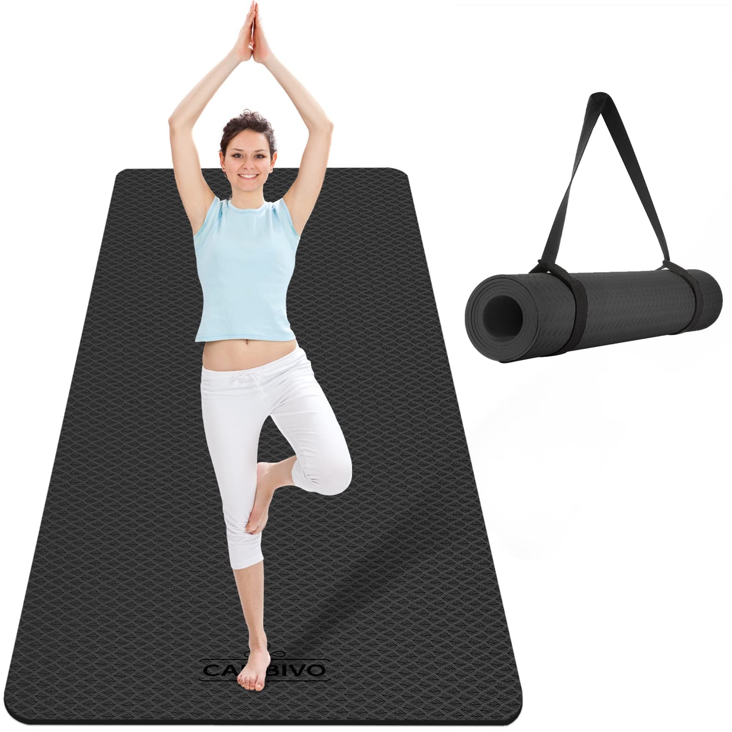 CAMBIVO Extra Wide Yoga Mat 72"x32" - 6mm Thick TPE Non Slip Exercise Fitness Mat, Large Workout Mat for Yoga Pilates Stretching, Anti-Slip Gym Mat for Tall Men Women & Beginners (6mm, Dark Black)