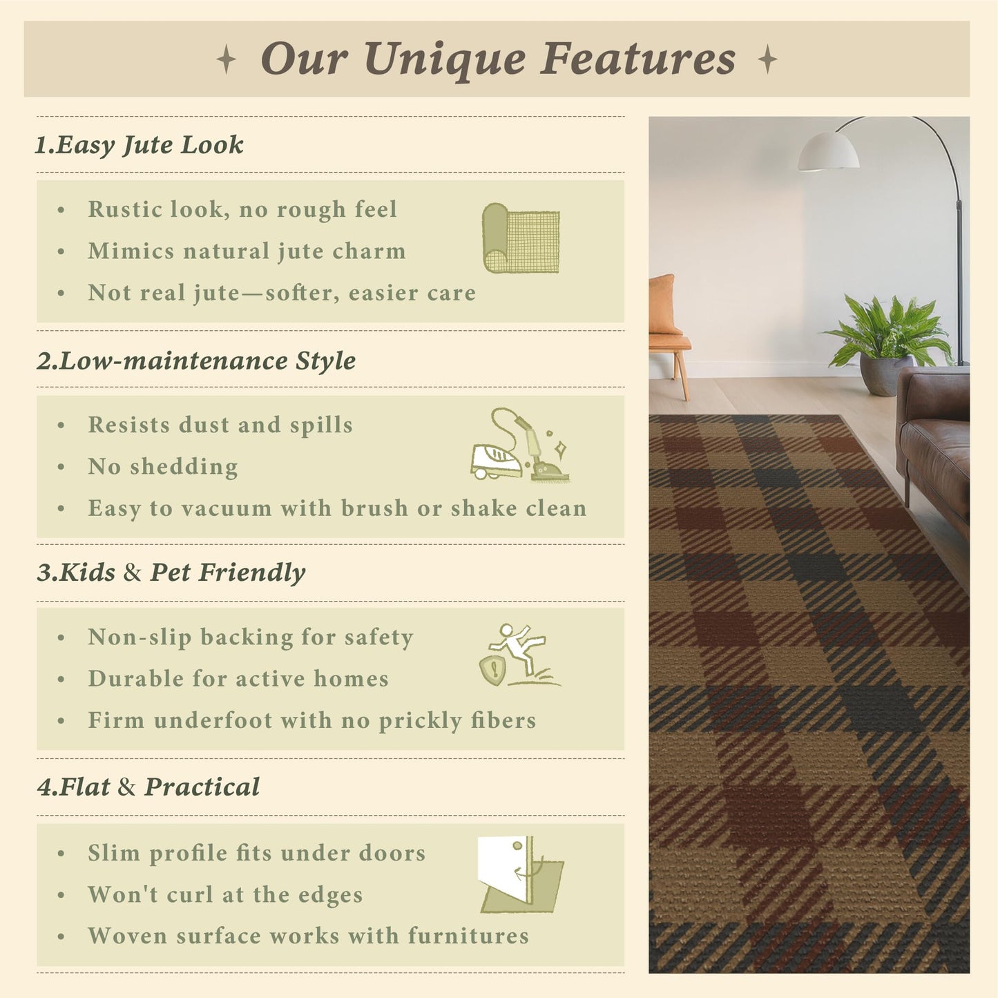 5x7 Farmhouse Mudroom Rug – Washable Non Slip Large Entryway Area Rug for Back Door, Garage Entrance, Durable Indoor Outdoor Style Plaid Rug for Kitchen Dining Room, Dark Brown