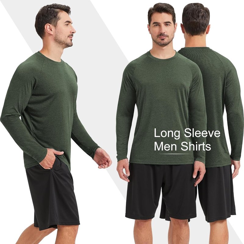 MLYENX Long Sleeve Workout Shirts for Men - UPF 50+ UV Protection, Quick Dry, Moisture Wicking | 7 Pack