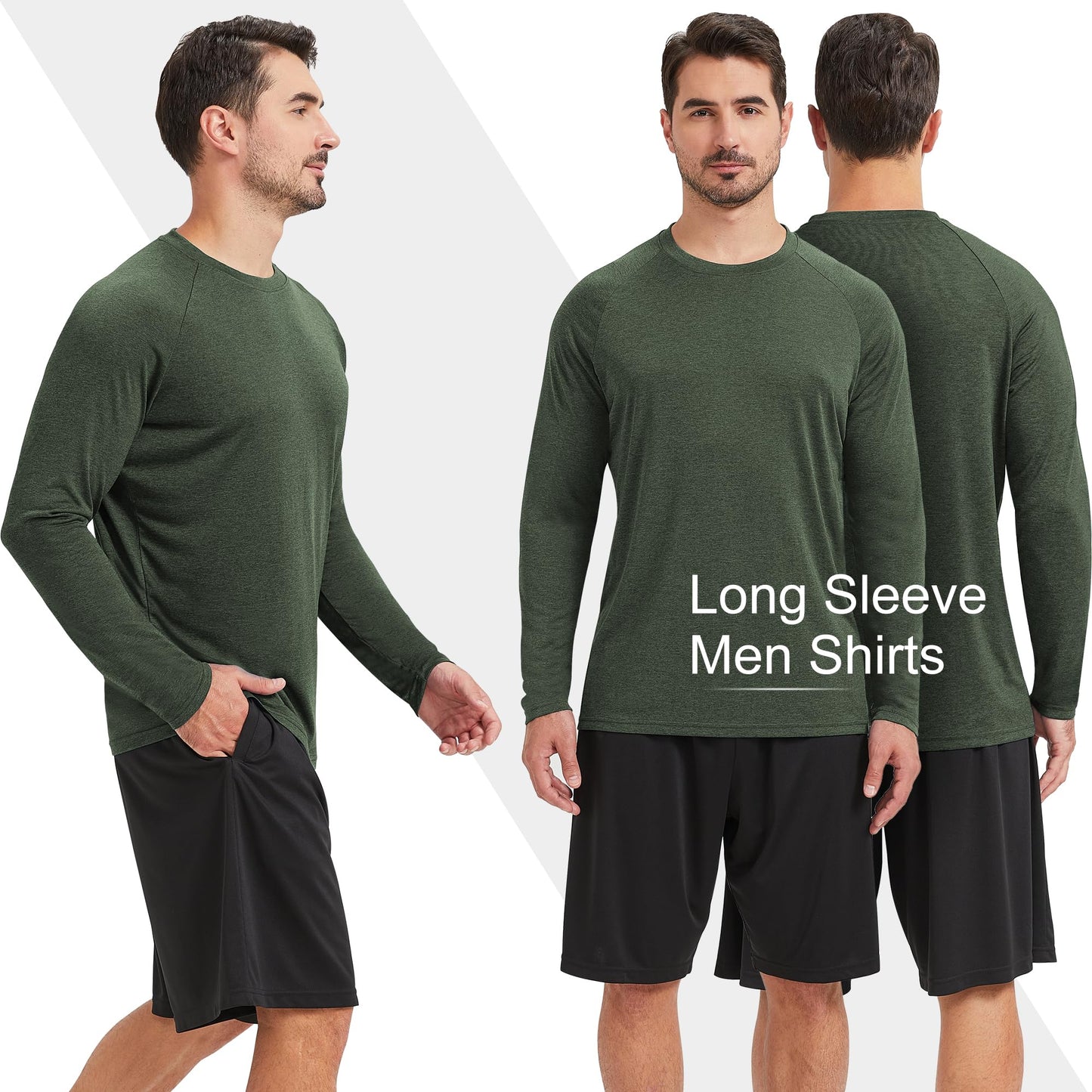MLYENX 4 Pack Long Sleeve Shirts for Men UPF 50+ UV Sun Protection Quick Dry Moisture Wicking Workout Tee Shirts M