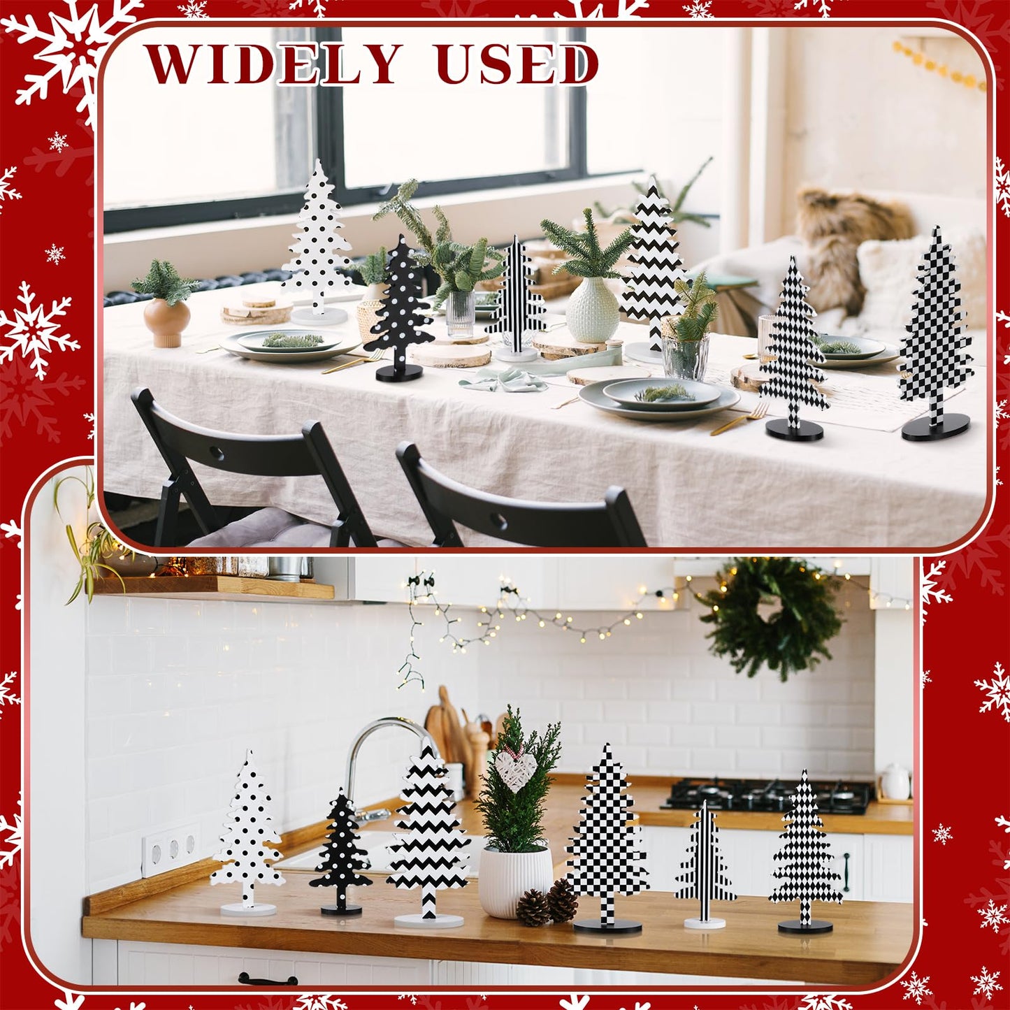 Kigley 6 Pcs Wood Christmas Tree Sign Table Decor 6" 8" 10.5" Black White Xmas Tree Tabletop Christmas Tiered Tray Centerpieces Xmas Gift for Home Mantel Shelf Office Party Windowsill Decoration