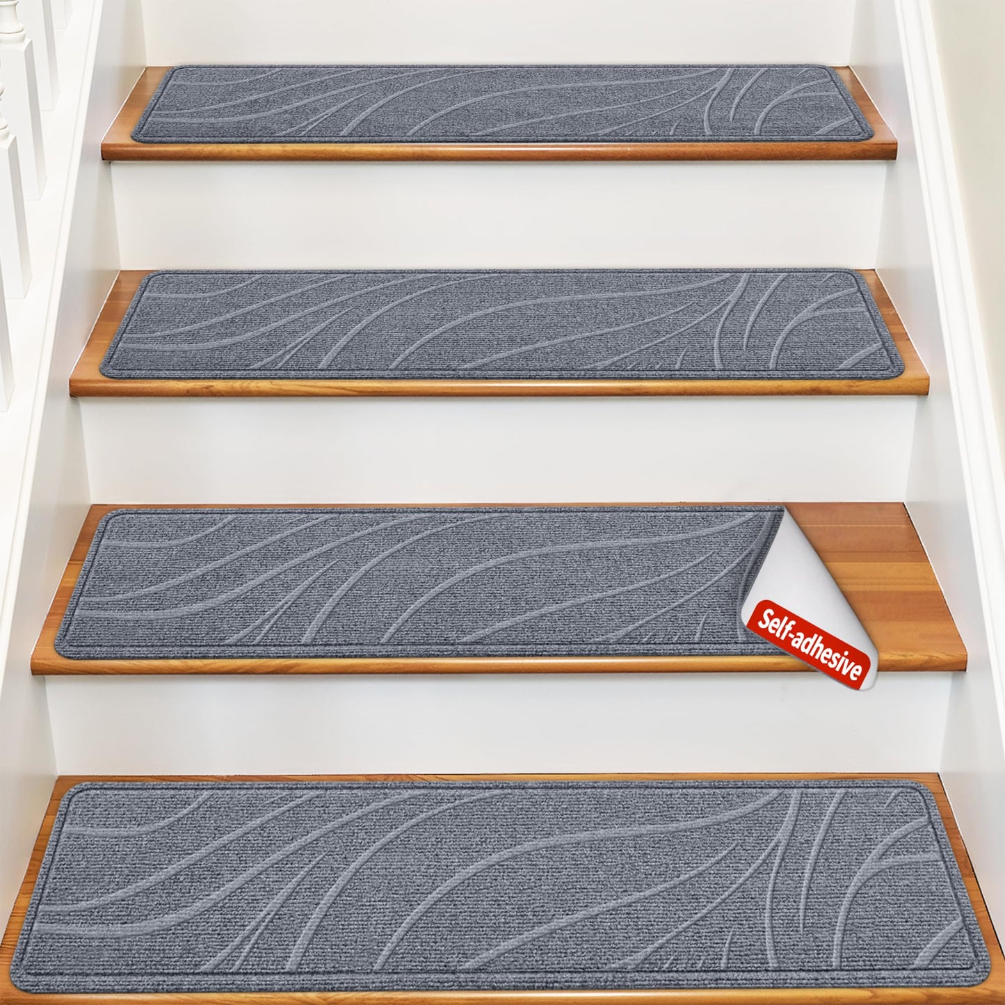 ComfyInLove Stair Treads for Wooden Steps, 15 PCS 8"x30", Non-Slip Indoor Stair Runners, Washable & Reusable Stairs Carpet Rugs with TPE Backing, No Residue, Safe for Kids, Pets, Seniors (Gray)