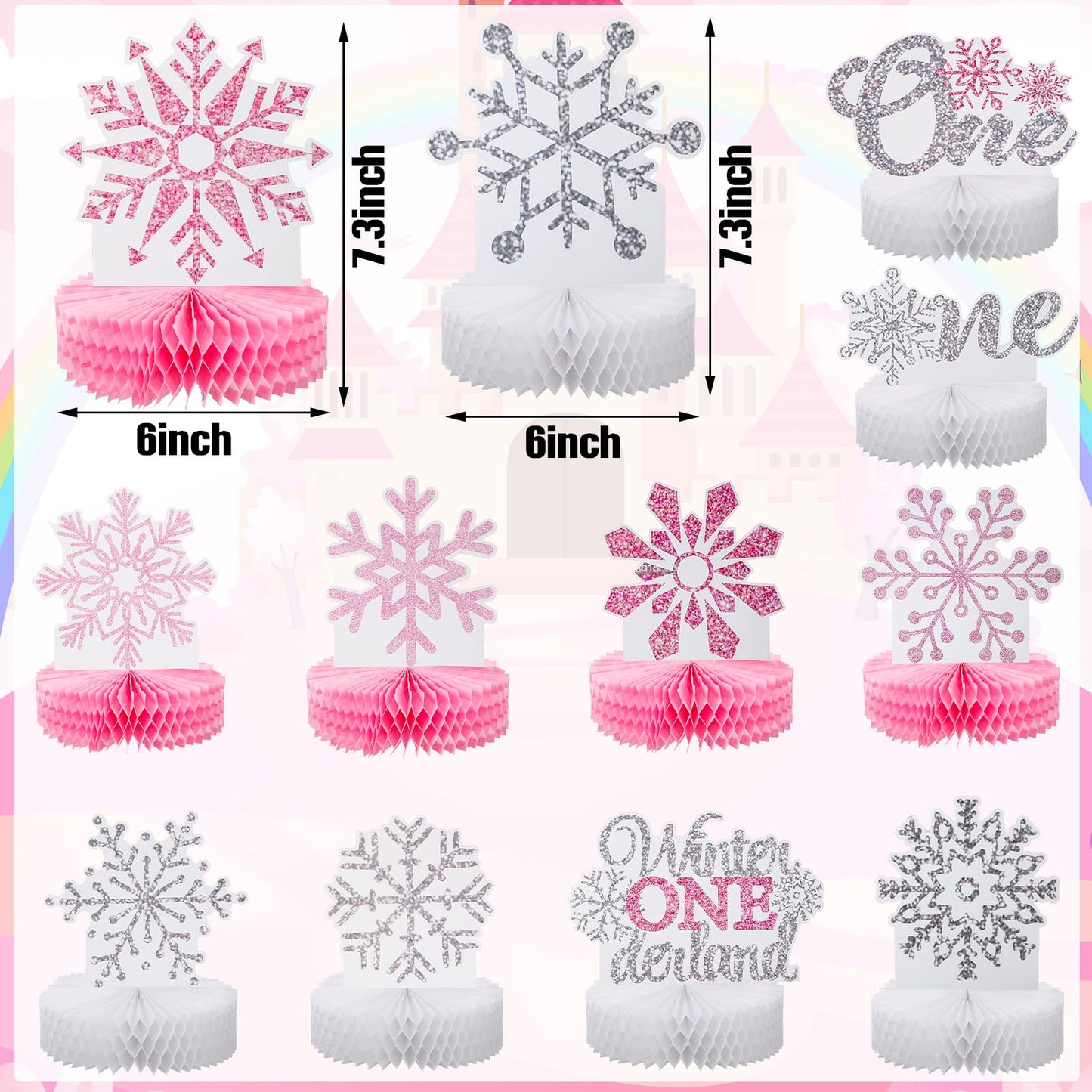 Lincia 12 Pcs Winter Onederland 1st Birthday Decorations Pink Snowflake Honeycomb Wonderland Table Centerpieces for Snowflake Birthday Party Supplies