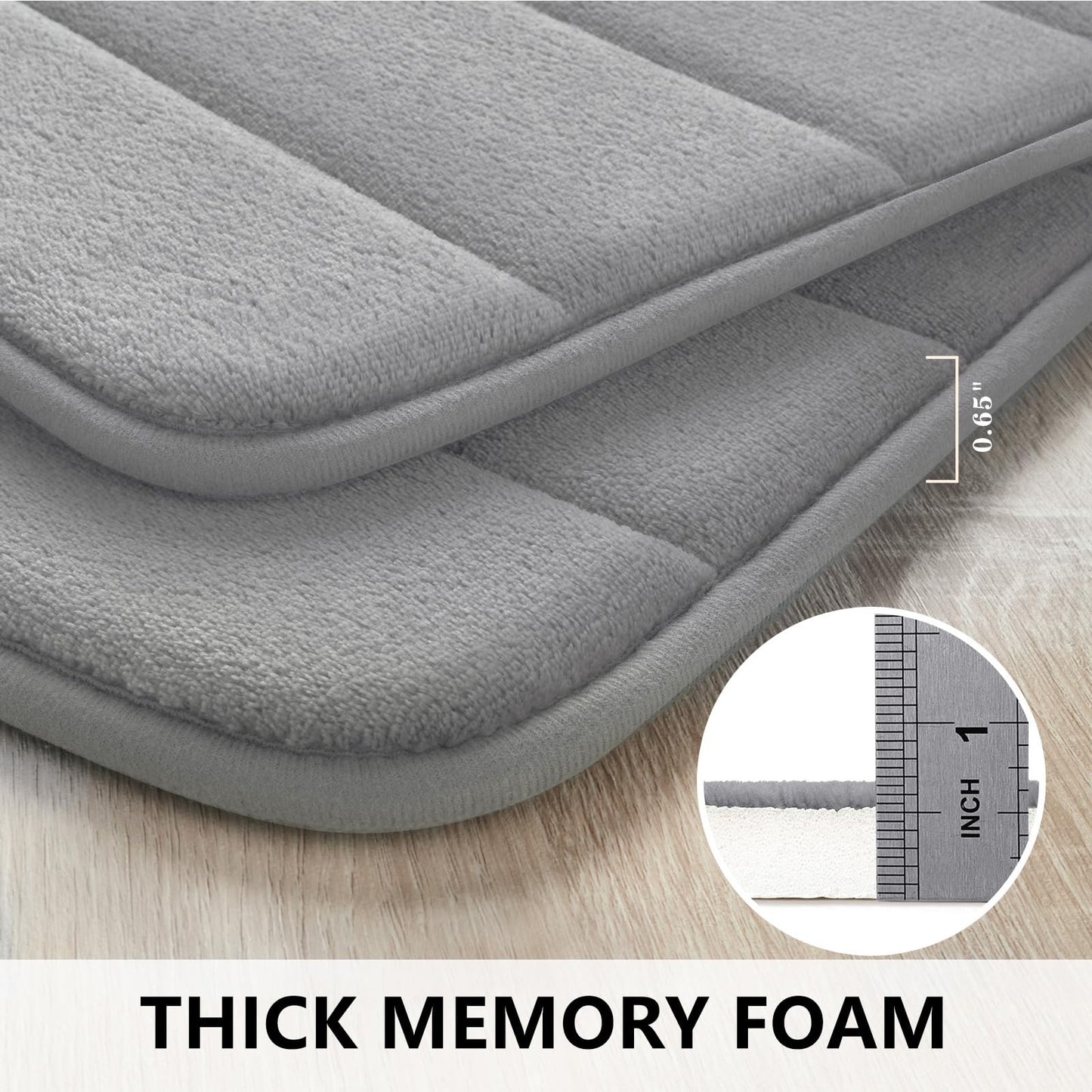 BYSURE Bathroom Rugs Sets 2 Piece, Memory Foam Non Slip Extra Soft Absorbent Machine Washable Toilet Bath Mats (Grey, 20x32+U-Shaped 20x24)