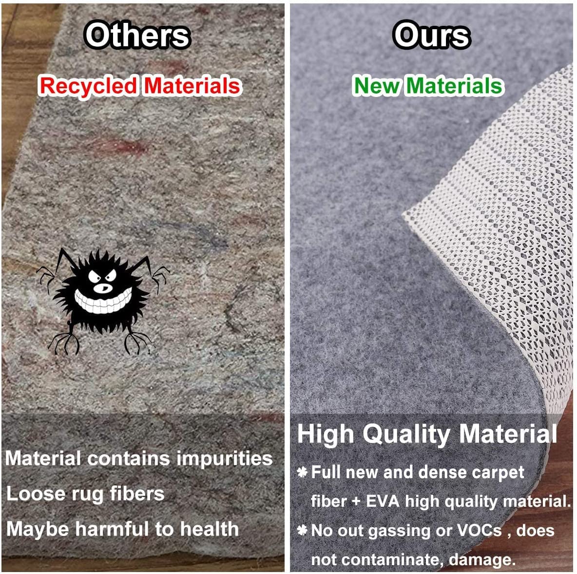 Non Slip Rug Pad Grippers - 2x4 Ft, 1/8" Thick, (Felt + Rubber) Double Layers Area Carpet Mat Tap, Provides Protection and Cushioning for Hardwood or Tile Floors
