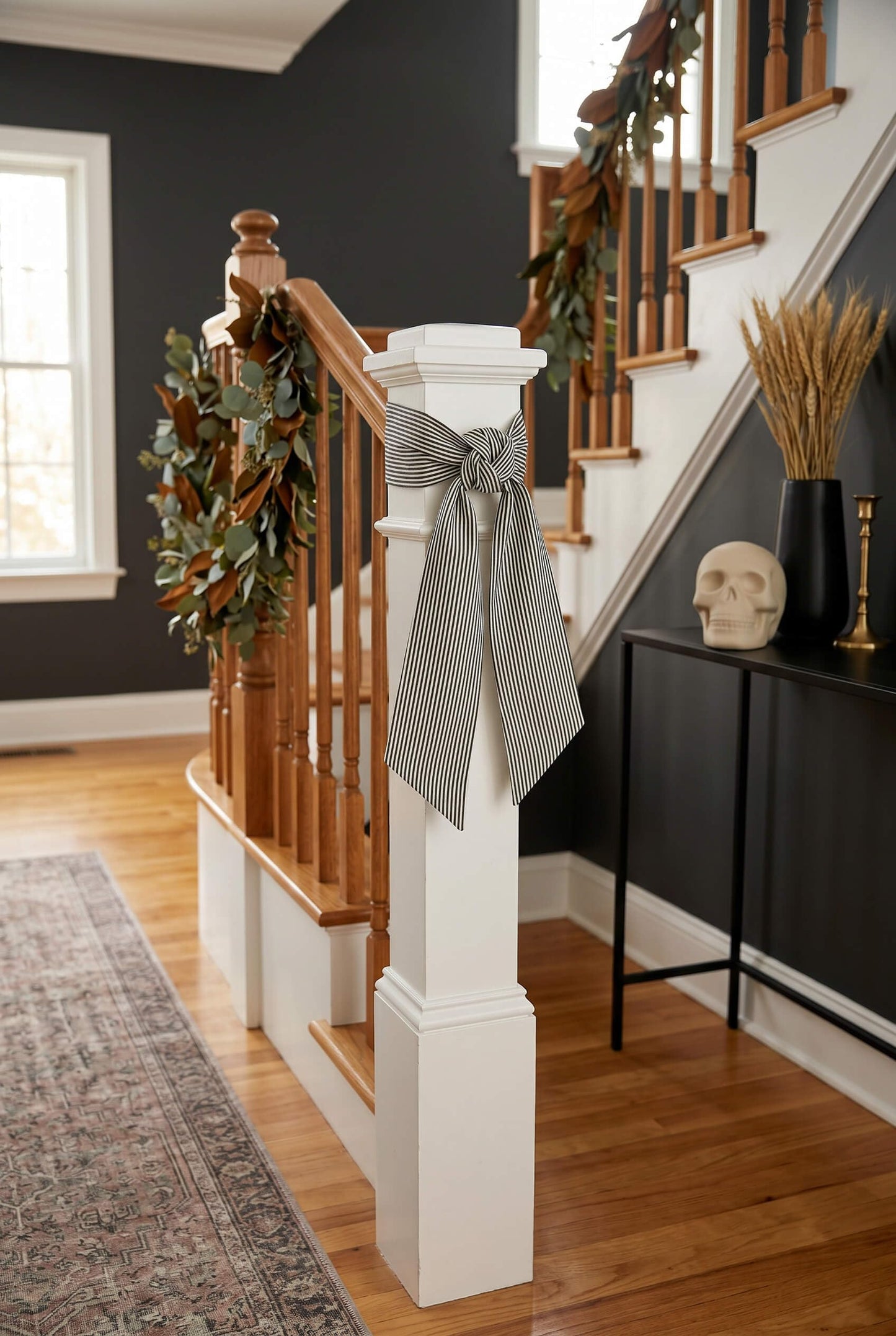 Kutyndrix Black and White Striped Wreath Sash 2 Pack for Front Door, 5.12" x 54.33" Each Modern Farmhouse Door Ribbon Decorations Set
