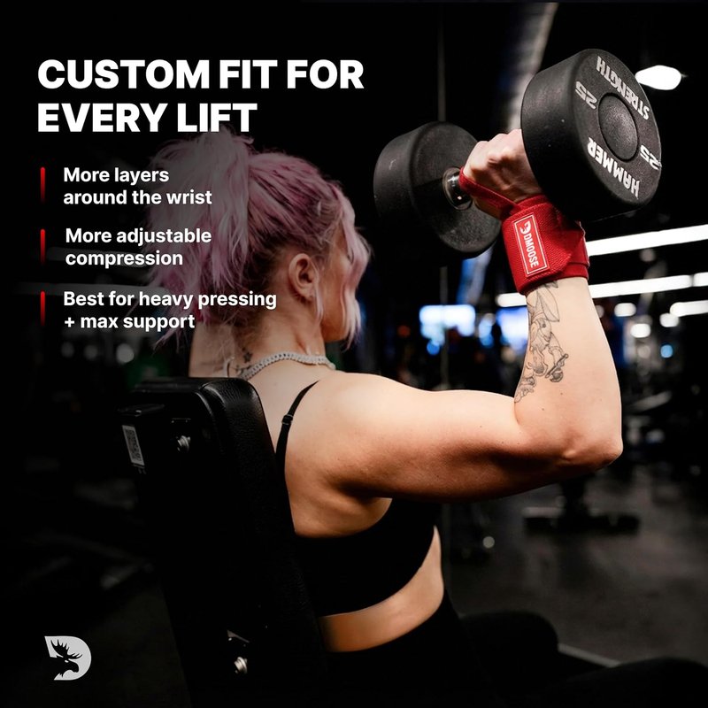DMoose Fitness Wrist Wraps - Heavy Duty Weightlifting Support Straps | 18" with Thumb Loop for Pain Relief