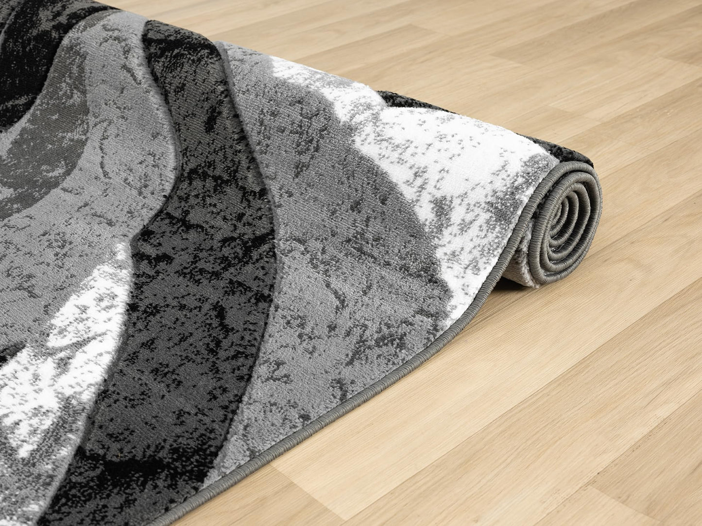 Modern Abstract Area Rug Hand Carved Contemporary Geometric Swirls Vibrant Colors Carpet for Living Room Bedroom Design PR1002 (Grey, 5' x 7')