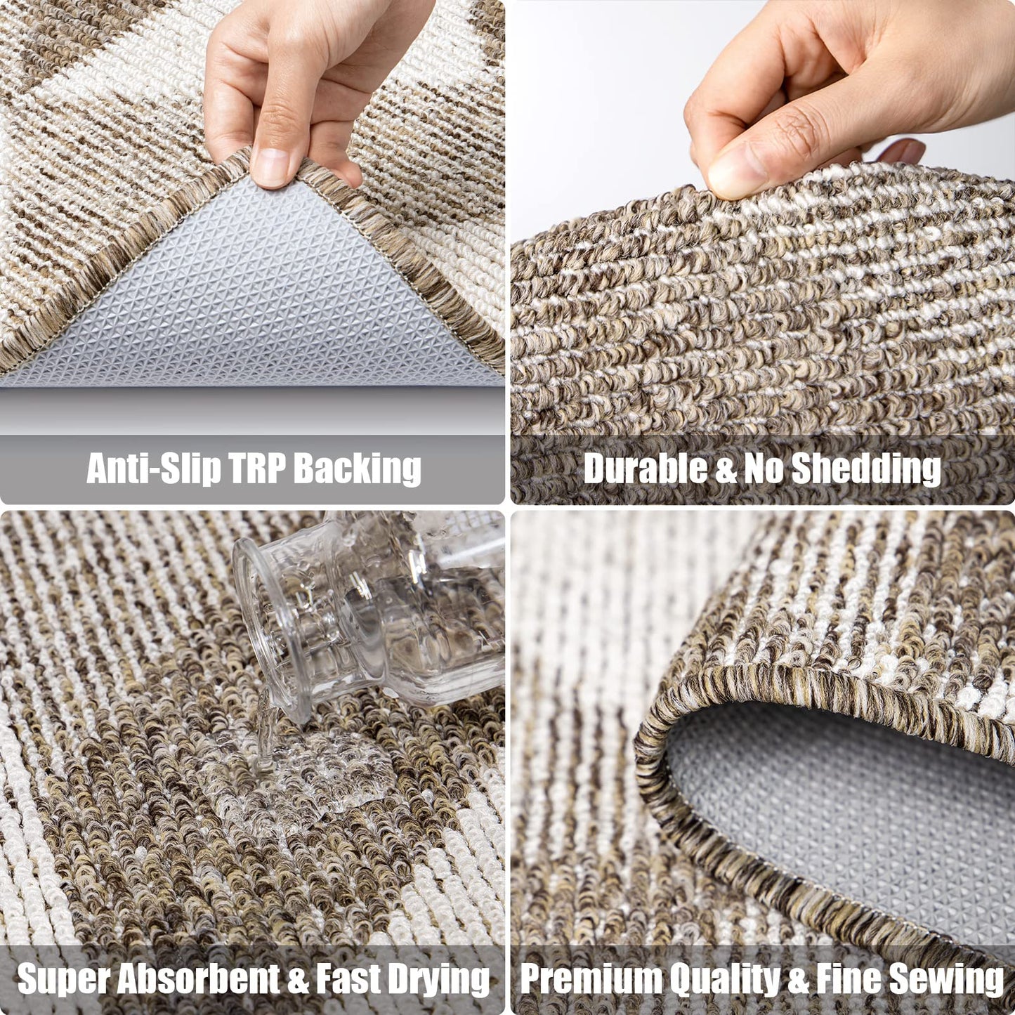 Indoor Doormat 36"x 59", Absorbent Front Back Door Mat Floor Mats, Rubber Backing Non Slip Door Mats Inside Mud Dirt Trapper Entrance Front Door Rug Carpet, Machine Washable Low Profile-Brown Geome