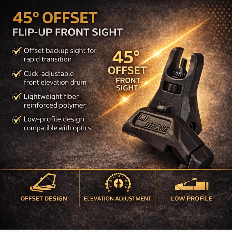 45 Degree Offset Flip Up Iron Sights – IMI Defense Low Profile Canted Flip Sights, Fast Target Transition, Dual Aperture, Secure Locking, Picatinny Compatible (Black)
