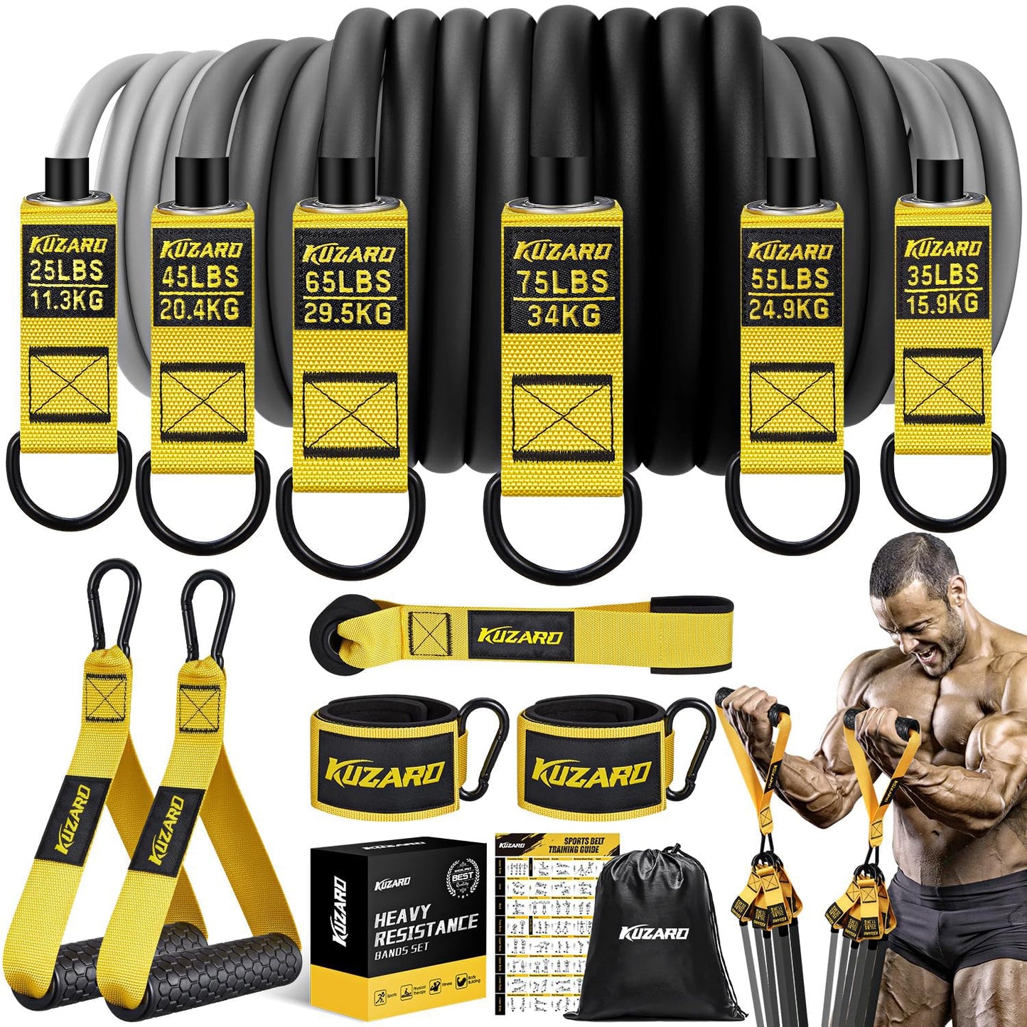 KUZARO Heavy Resistance Bands for Working Out, 300lbs/360lbs Heavy Exercise Bands with Handles, Resistance Bands for Men, Weight Bands Set for Muscle Training, Strength, Yoga, Home Workout Equipment