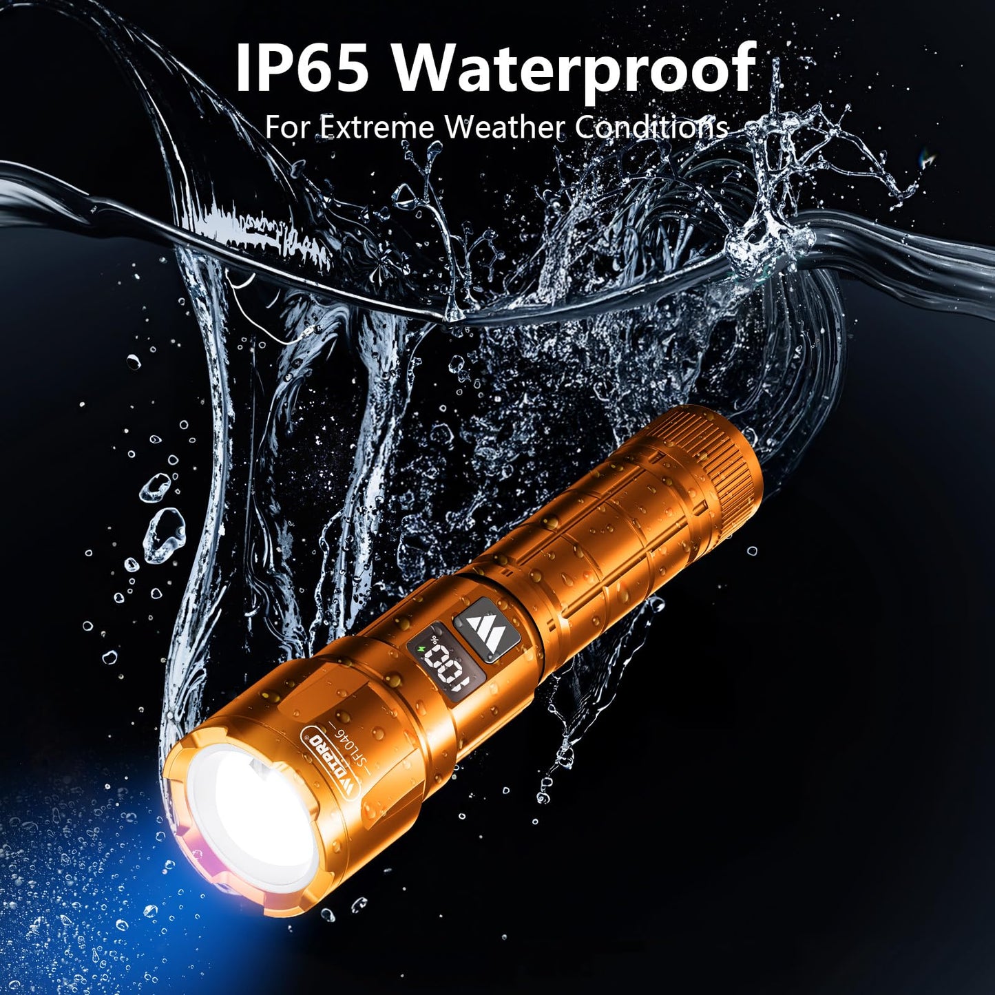 Wdtpro LED Rechargeable Flashlight 2 Pack, 3 Modes Super Bright High Lumens Flashlights, Zoomable Tactical Flash Light with LCD Display, IP65 Waterproof Flashlights for Home Emergency Camping - Orange
