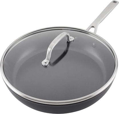 KitchenAid Hard-Anodized Induction Nonstick Frying Pan with Lid, 12.25-Inch, Matte Black