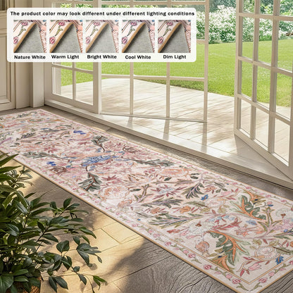 nesrt Jungle Runner Rug for Hallway 2x10Ft, Non Slip Washable Long Bird Kitchen Runner Rugs, Soft Boho Floral Forest Floor Jungle Carpets for Hall Entryway Laundry Bedroom Farmhouse Decor (Pink)
