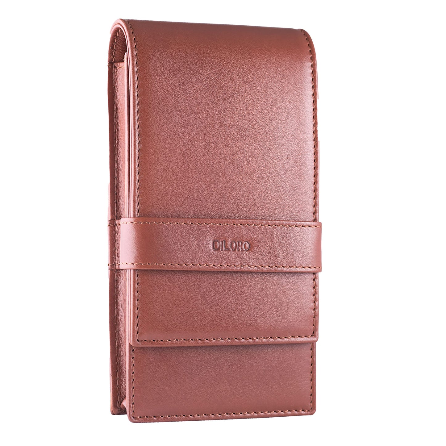 DiLoro Leather Quad Pen Case Pencil Pouch Holder for Four Fountain Ballpoint Rollerball Pens and Pencils (Nappa Bugatti)