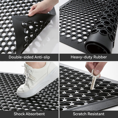 RESARE Front Door-Mat Outside Entrance, 17"x30" Rubber Doormat Non Slip Waterproof, All Weather Welcome Matt-Outdoor Dirt Trapper Mud Mat Heavy Duty Door-Mats for Garage, Entryway (Black)