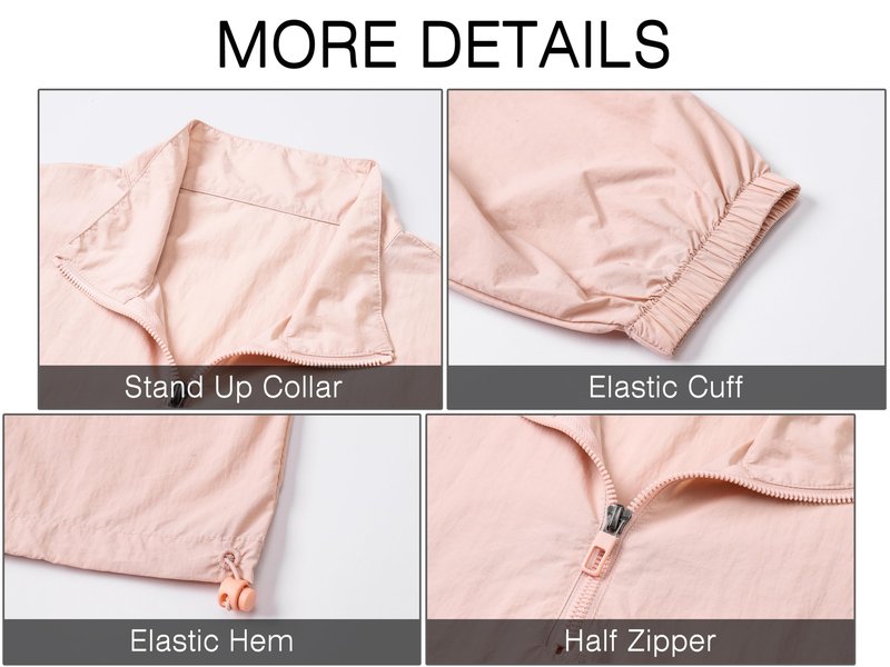 Women Half Zip Cropped Workout Jackets UPF 50+ Sun Protection Athletic Running Yoga Shirts with Pockets, Pink, Medium