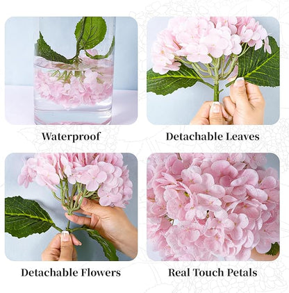 BonBloom's 3 Pcs Pink Artificial Hydrangea Flowers 21" Real Touch Flowers Latex Fake Hydrangea Flowers for Wedding Centerpieces Flower Arrangement Home Decor