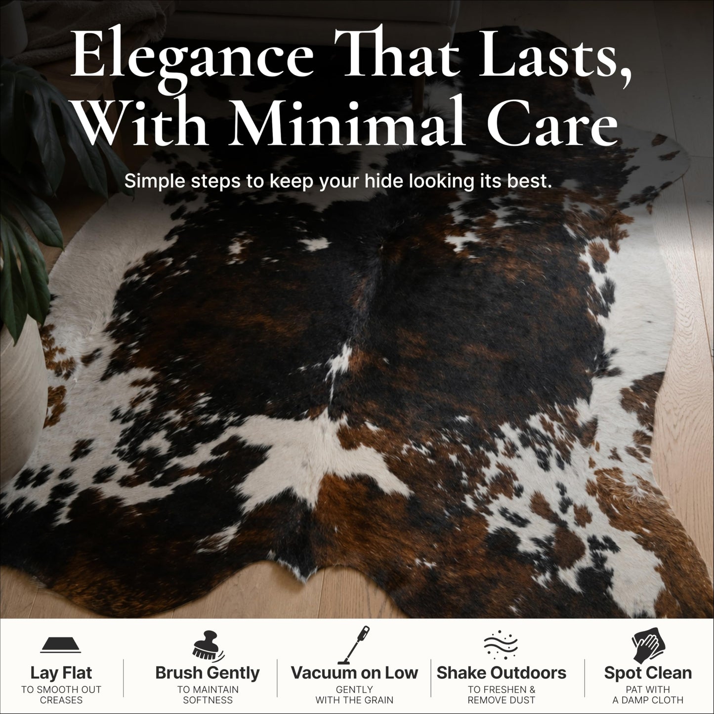Appaloosa Cowhides Luxury Cowhide Rug 6x7-8ft - Genuine Natural Hide Rug, Silky Soft Tricolor Designer Area Rug for Living Room, Bedroom & High-End Modern Interiors (Dark Tricolor)