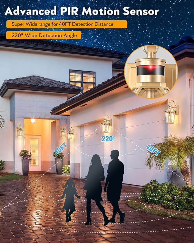 VIANIS Outdoor Wall Lights, Motion Sensor Exterior Light Fixtures Wall Mount, Waterproof Modern Gold Outside Front Porch Light, Anti-Rust Aluminum Outdoor Wall Sconce for House Garage 2 Pack