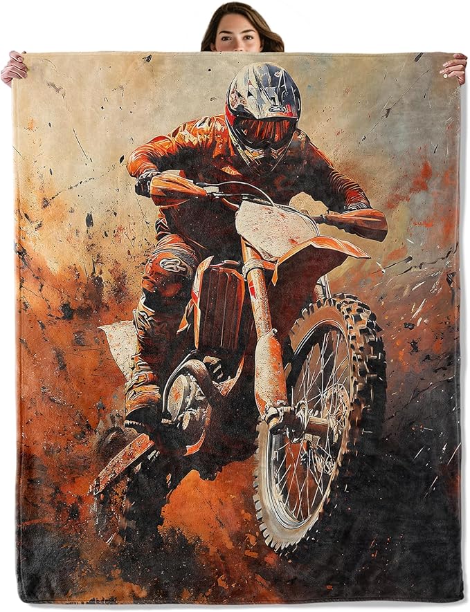 Dirt Bike Throw Blanket for Boys Girls Kids Adults Women, Fuzzy Warm Soft Cozy Flannel Blankets Gifts for Bedroom, Couch, Travel, Home Decor 40x50 in