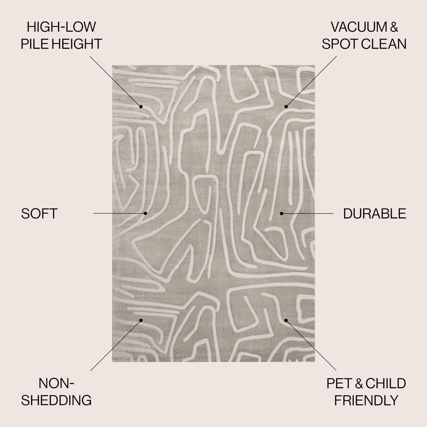 JONATHAN Y Graphic Lines High-Low Indoor Area Rug 3X5 Beige/Cream, Alcina Modern Scandinavian for Living Room, Bedroom, Kitchen, Easy-Cleaning, High Traffic, Pet-Friendly, Non-Shedding SND102A-3