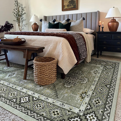Boho Washable Area Rug 5x7, Large Soft Rugs for Living Room Farmhouse Vintage Beige Carpet 5x7 Area Rugs for Bedroom Dining Room Non-Slip Stain Resistant Under Table Rug