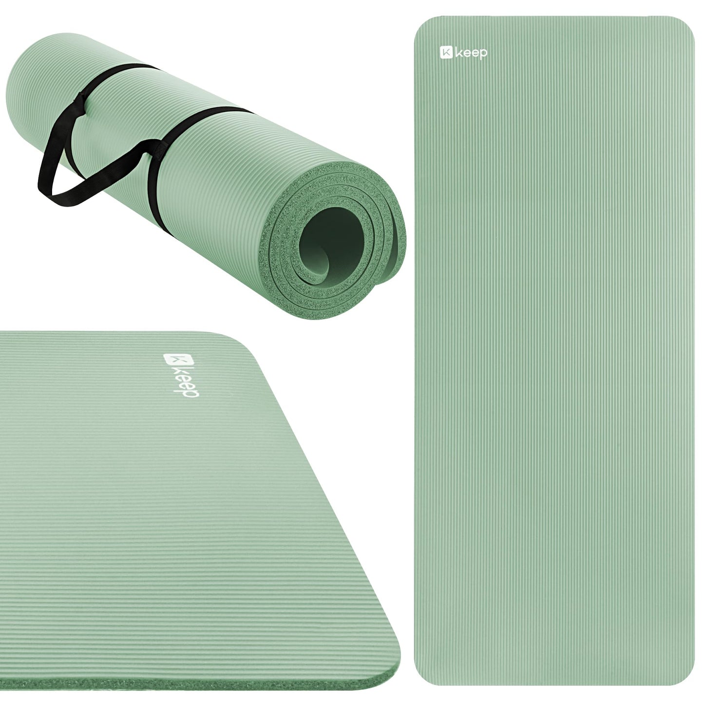KEEP Extra Thick NBR Yoga Mat for Women & Men, 15mm Thick, 72”x32” Large Exercise Mat with Non-Slip Workout Mat for Yoga, Pilates, Stretching, Meditation – Wide & Cushioned Fitness Mat,Green