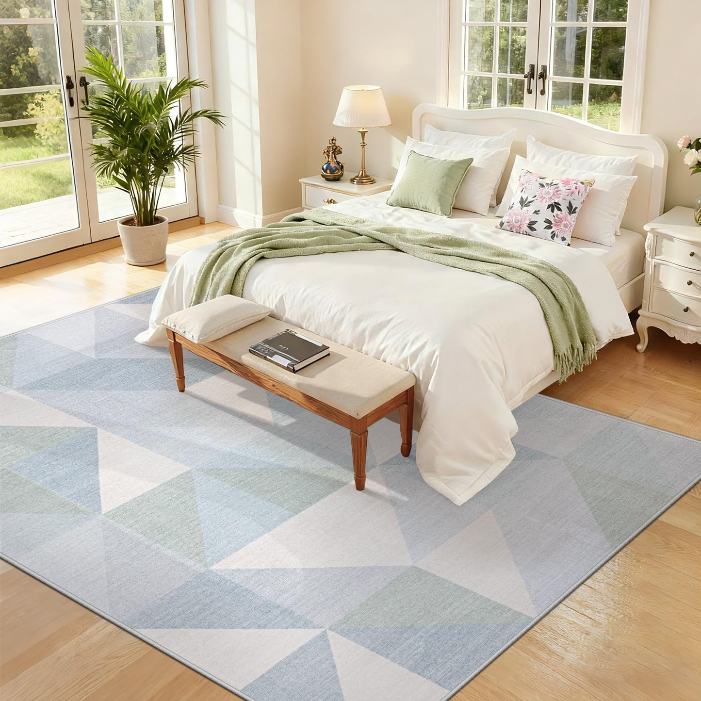 Washable Rug 6x9 Area Rugs: Modern Geometric Area Rug for Living Room Non-Slip Neutral Soft Carpet Low Pile Stain Resistant Indoor Rugs for Bedroom Nursery Dining Room Office (Light Blue, 6'X9')